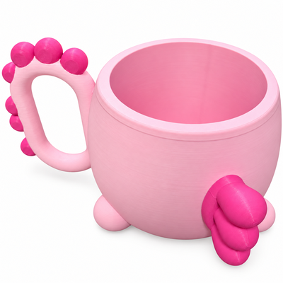 Rosa Axolotl-Eisbecherhalter – Detailansicht von Innenraum, Griff und pinken Kiemen