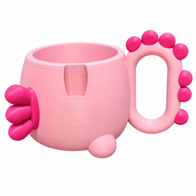 Axolotl-Eisbecherhalter in Rosa und Pink – Seitenansicht mit Griff und Löffelhalterung
